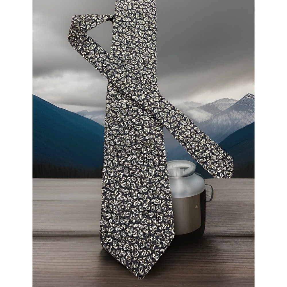 Mort Wallin Tie Mens Blue Paisley Woven Classic Necktie‎ Business Money ! READ